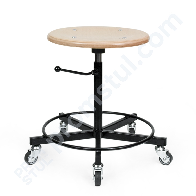 Табурет промисловий на колесах дерев’яне сидіння